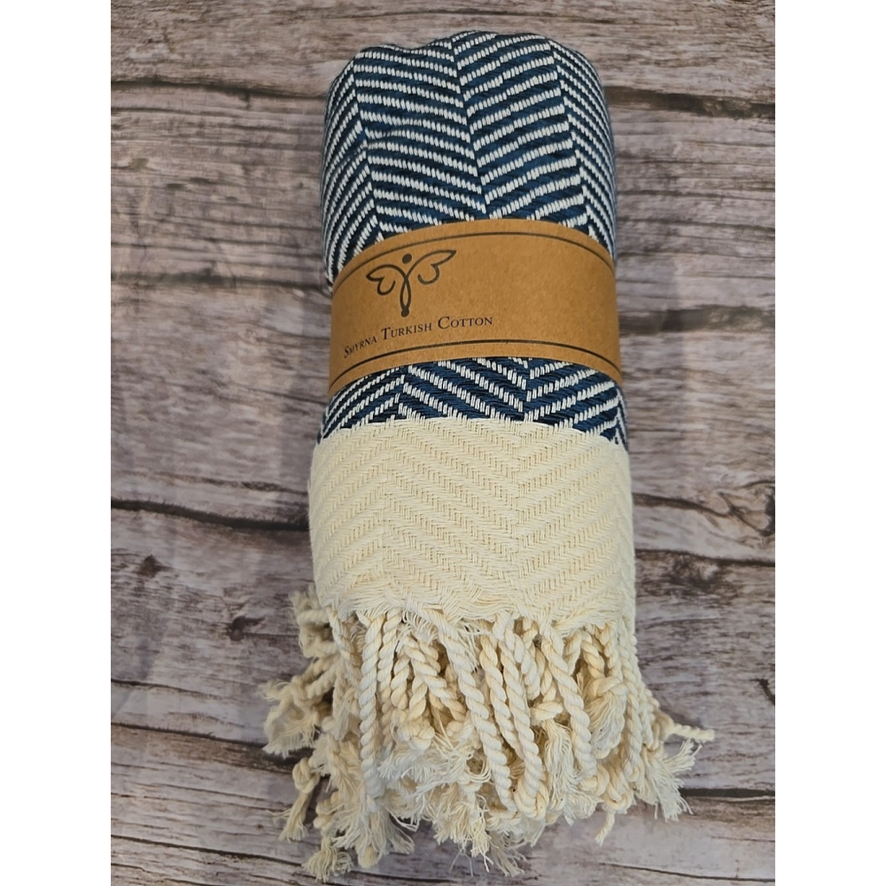 Smyrna Turkish Cotton Napkins 12x12 In Pack Of 6 New Navy Off White (190)